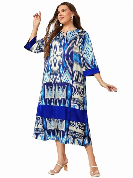 

plus geo print flounce sleeve tunic popover dress 16pc#, Black