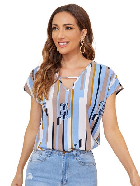 

v-cut neck striped print r8e4#, White