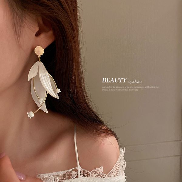 

925 silver needle super fairy flower petal earrings korean niche high sense ear studs ins internet celebrity mori girl earrings, Golden