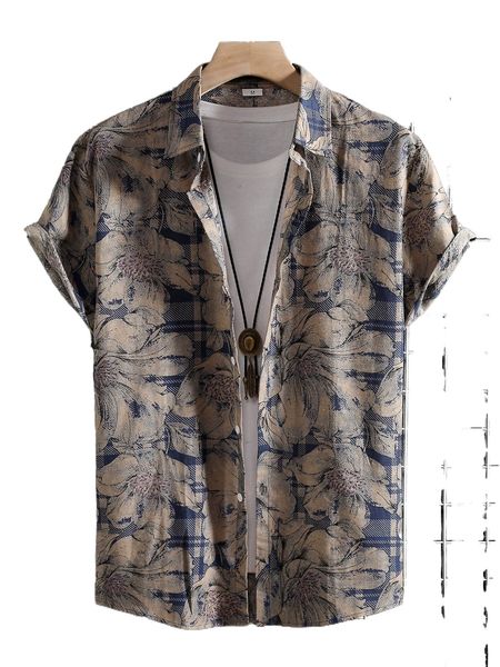 

men random floral and plaid print shirt without tee y2nk#, White;black