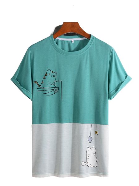 

men cartoon graphic colorblock tee 44kh#, White;black