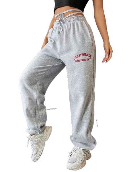 

letter embroidery knot front pants o52c#, Black;white