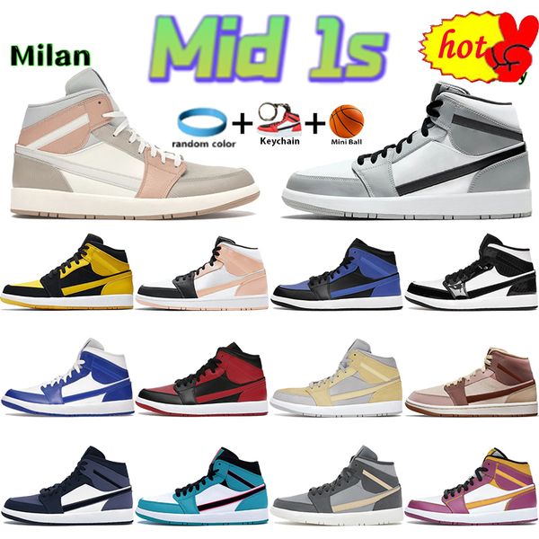 

mid 1 1s sneakers men basketball shoes light smoke grey milan kentucky blue banned barely rose unc hyper royal classic sport trainers mens n, Black