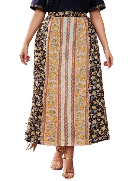 

plus floral print skirt q4he#, Black