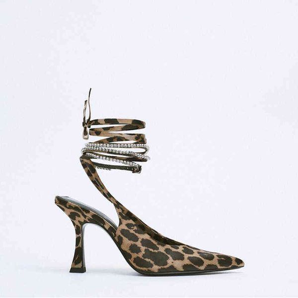 

sandals slippers 2022 woman leopard high heels shoes narrow band rhinestone be toes stiletto pumps casual single 220413, Black
