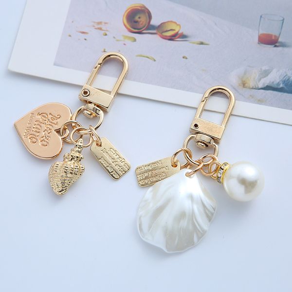 

creative pearl shell keychain pendant women's cute metal jewelry car bag pendants small accessories keychains gift lady bulk price, Silver
