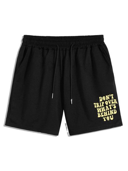

romwe guys slogan graphic shorts 58sd#, White;black