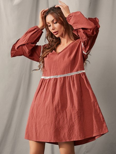 

luukse guipure lace insert ruffle trim dress r4yc#, Black;gray