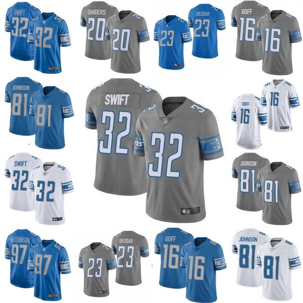 

football jerseys ''detroit''lions''97 aidan hutchinson 19 kenny golladay 81 johnson jersey 20 barry sanders 16, Black;red