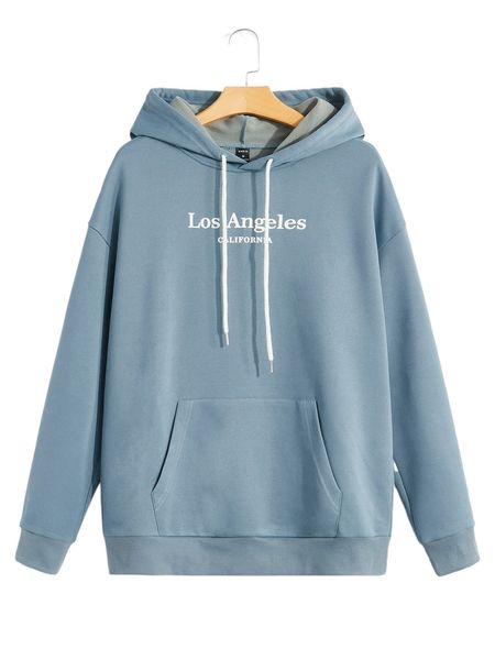 

men letter graphic kangaroo pocket drawstring hoodie j0rj#, Black