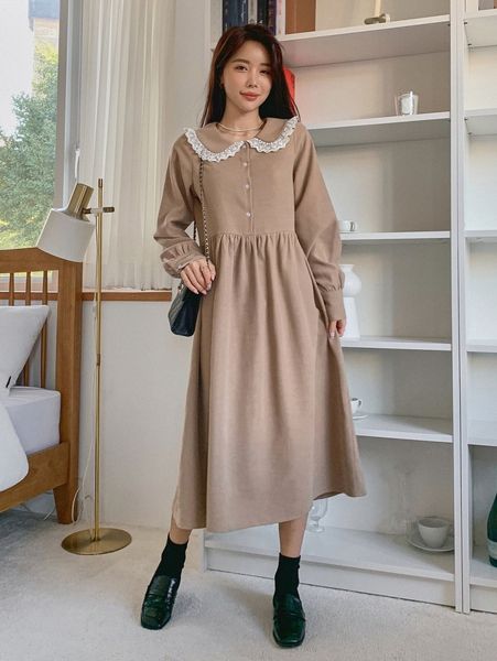 

dazy lace trim statement collar smock dress 31ag#, Black;gray