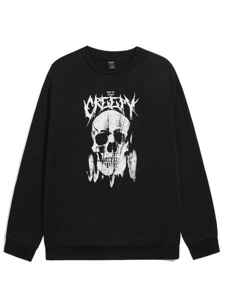 

men letter & skull print pullover a1xw#, Black