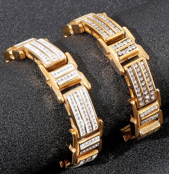 

18k gold plated 23cm diamond inlaid chains men's bracelet punk bracelet, Silver