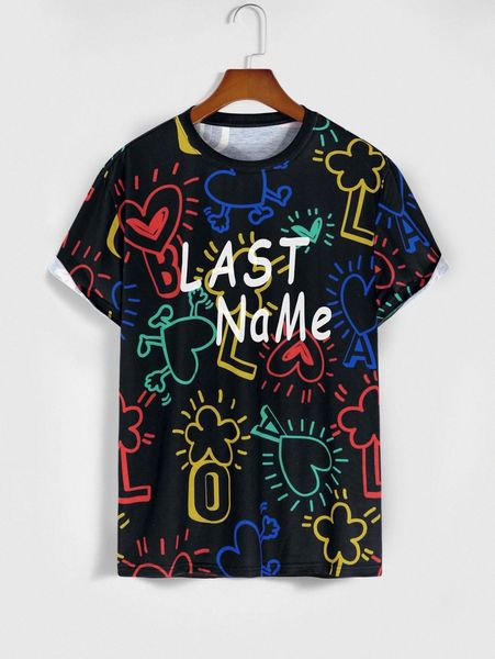 

men heart & letter graphic tee o7hs#, White;black
