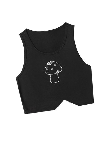 

plus 1pc mushroom print tank i1ou#, Black