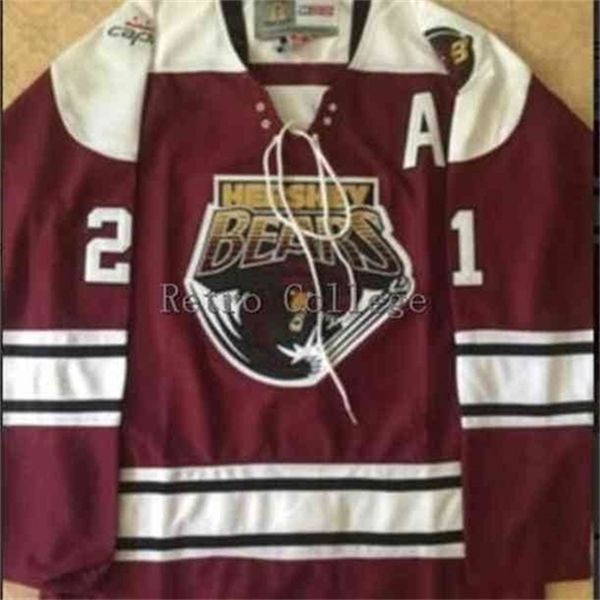 C26 Nik1 Hershey Bears # 21 Graham Mink Brett Brett Bordão Costura Hóquei Jersey Costume Personalizado Qualquer Nome e Número Jersey