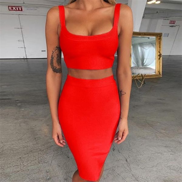 

deer lady winter bandage set new arrivals women bandage two piece set vestido bodycon night club party dress lj200814, Black;pink