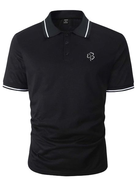 

men clover print contrast trim polo shirt n1pe#, White;black