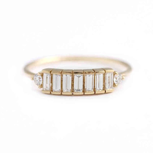 

10k yellow gold 7pcs emerald moissanite engagement baguette ring band total 09ctw lab diamond solitaire wedding for women, Slivery;golden