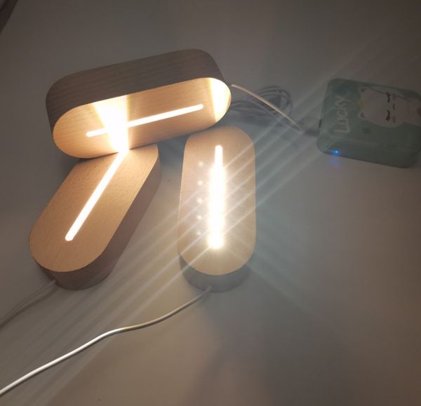 Lampada luminosa base faggio piccola notte Luci base in legno acrilico lettura interruttore USB