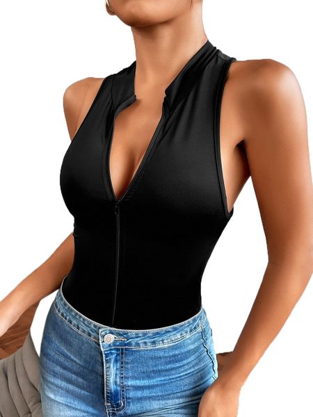 

zip up cut out racer back bodysuit l3qq#, White