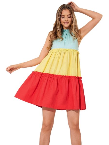 

f.rill trim c.olorblock s.mock d.ress r0br#, Black;gray