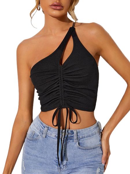 

drawstring cut out one shoulder c6ff#, White