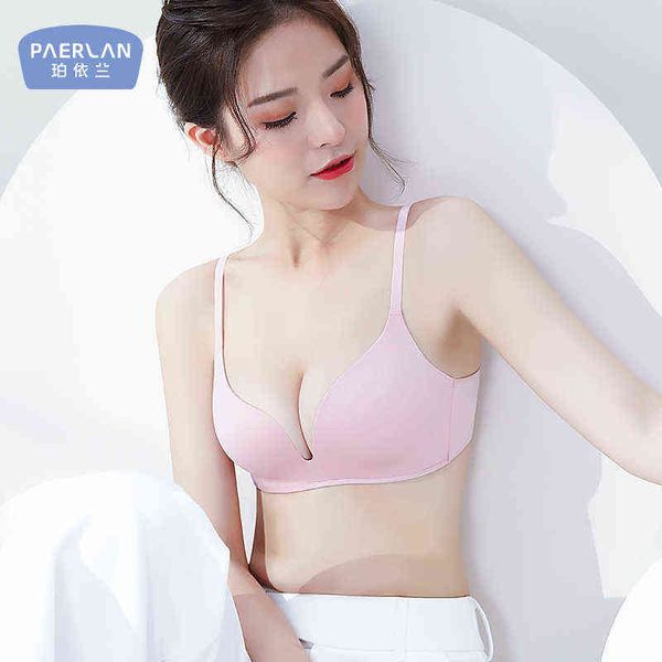

paerlan wire comfortable small breast push up 3/4 cup bra everyday simple style one-piece green lycra underwear women t220726, Red;black