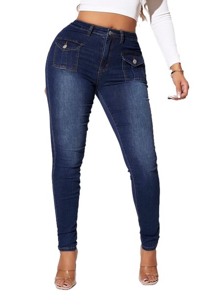 

sxy flap pocket skinny jeans u0cy#, Blue