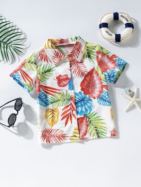 

toddler girls tropical print shirt she, White;black