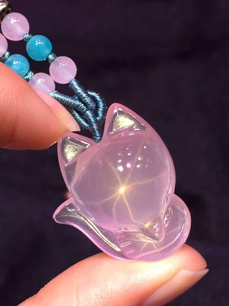 

genuine natural star light rose quartz love fox pendant women men 26x20mm crystal necklace pendant necklace aaaaa, Silver