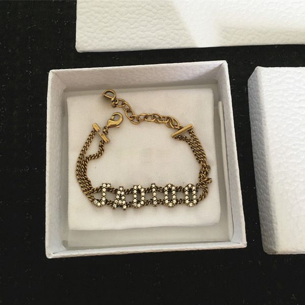 

2022 new fashion luxury vintage copper link chain bracelet necklace jewelry with letters brand box packing, Black