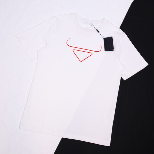 

fashion mens luxury t shirts classic designer tees brand p triangle print year of the ox limited style t-shirt combed cotton comfortable wo, White;black