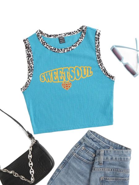 

heart & letter graphic rib knit contrast leopard binding tank n5fe#, White