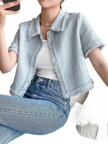 

dazy raw trim button front jacket 81yw#, Black;brown