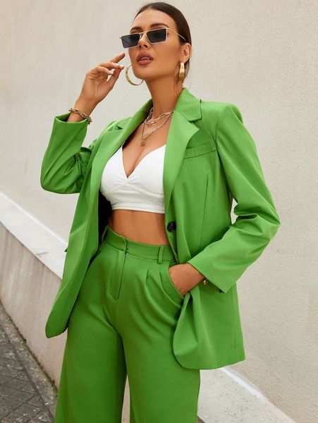 

lapel neck single button blazer t2aq#, White