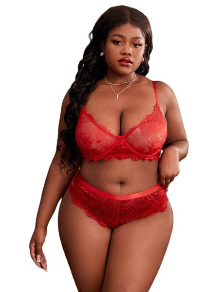 

plus floral lace underwire lingerie set without liner g6uw#, Black;white