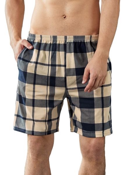 

men plaid print sleep shorts a5xu#, Black;brown