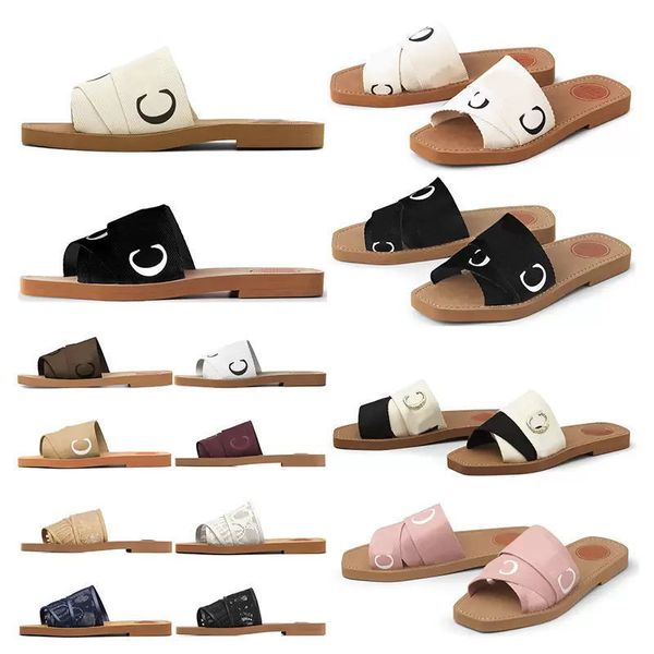 

2022 women woody mules slippers designer canvas cross woven sandals summer fashion flat sandals slippers slides casual slipper letter stylis, Black