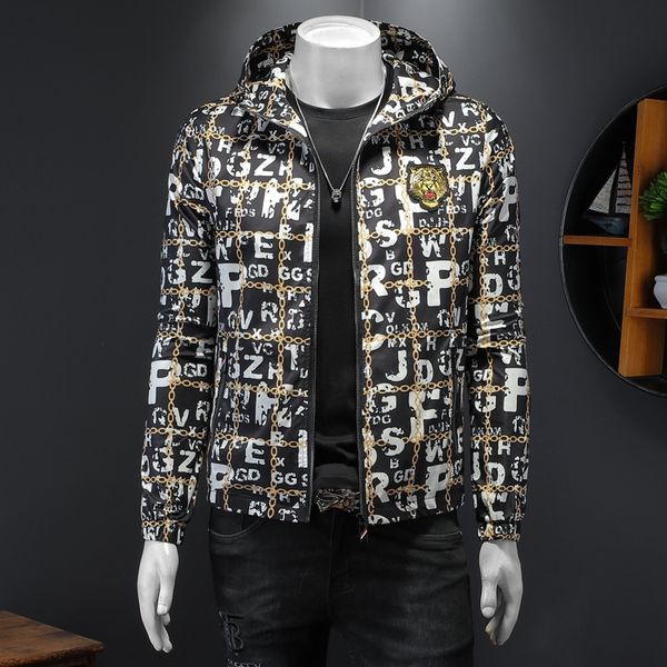 

casual jacket mens 2023 new trend spring clothing youth slim hooded allmatch letter printing baseball uniform s-4xl, Black;brown