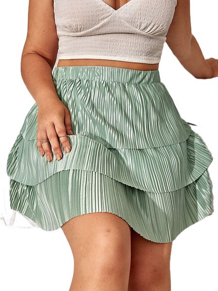 

plus layered hem skirt 16at#, Black