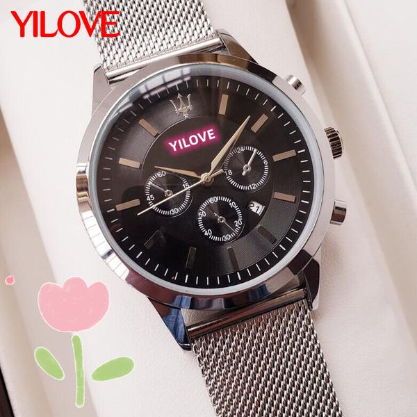 

brand business men's watch mesh steel band texture leather bracelet timing clock calendar multifunctional wholesale purchase wristwatch, Slivery;brown