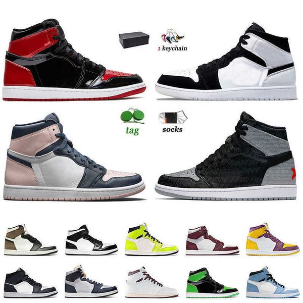 

2022 with box new jumpman 1 basketball shoes 1s bred patent rebellionaire diamond shorts atmosphere obsidian unc offs white dark mocha men, Black