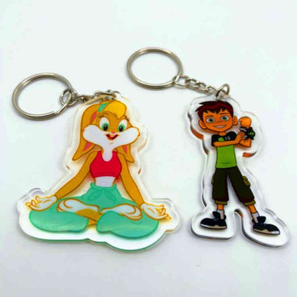

keychains acrylic uv fullcolor single doublesided key chain trinket animation cartoon peripheral gift ring pendant badge, Silver