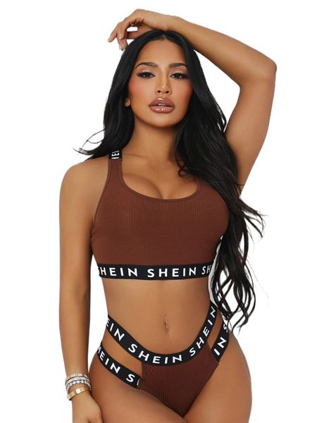 

letter tape cut-out lingerie set 75yf#, Black;red