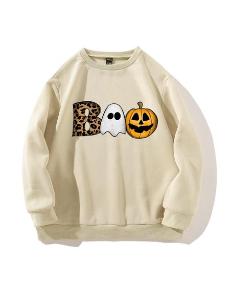 

halloween and letter graphic drop shoulder sweatshirt 97o2#, Black