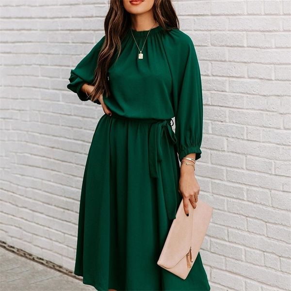 

summer green fashion lace up dress for women s o neck elegant ladies half sleeve big swing party dresses spring robe femme 220613, Black;gray