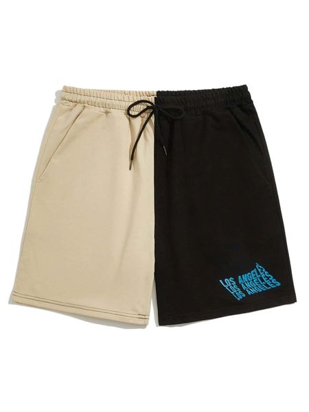 

romwe guys letter colorblock drawstring shorts y5ru#, White;black