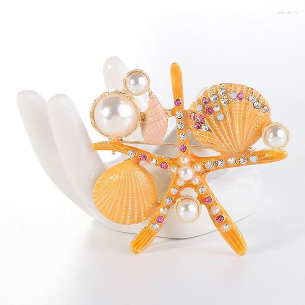 Pins Broschen Vintage Seestern Brosche Schmuck Geschenk Luxus Zirkon Perle Broche Elegante Temperament Natürliche Shell Dame Broach Pin Seau22