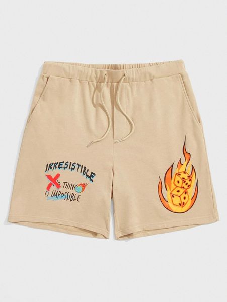 

men letter & fire graphic drawstring waist shorts u4qw#, White;black